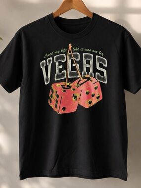 Gildan Black Vegas Graphic Tee with Pink Dice